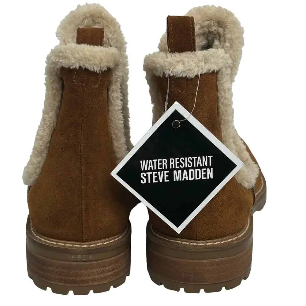 Steve Madden Leopold Faux Fur Water Resistant Boot in Camel Suede NEW Size 9.5